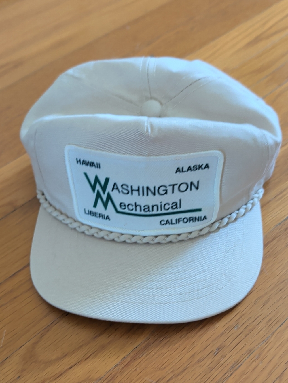 vintage 90's | white cream workwear adjustable snapback rope accent aseball hat